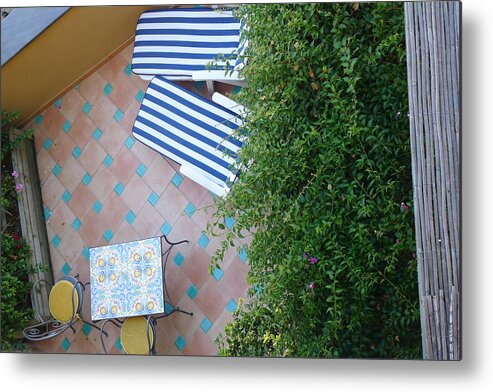  Metal Print featuring the photograph Positano - Balcony View - Lounge Chairs by Nora Boghossian