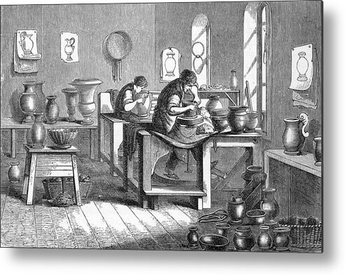 Industry Metal Print featuring the drawing Potters Working With The Wheel by Mary Evans Picture Library