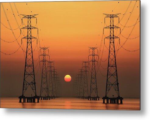 Sunrise Metal Print featuring the photograph Power Line by Tiger Seo
