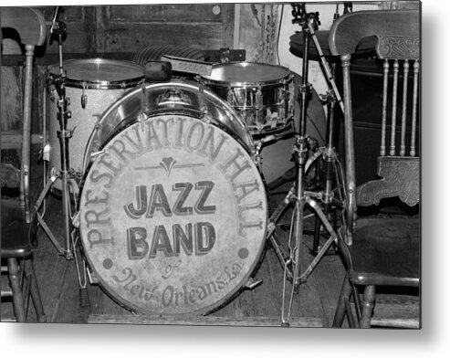 Preservation Hall Metal Print featuring the photograph Preservation Hall Jazz Band Drum BW by Bradford Martin