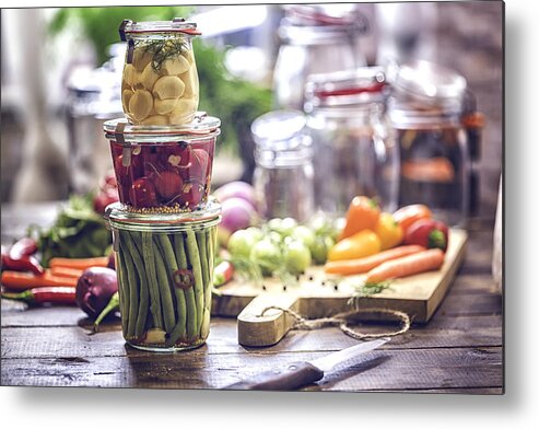 Gourd Metal Print featuring the photograph Preserving Organic Vegetables in Jars by GMVozd