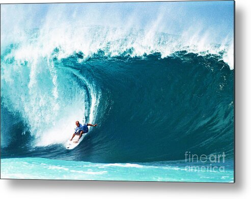 Kelly Slater Metal Print featuring the photograph Pro Surfer Kelly Slater Surfing in the Pipeline Masters Contest by Paul Topp