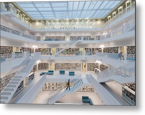 Library Metal Print featuring the photograph Public Library Stuttgart - modern architecture and lots of books by Matthias Hauser