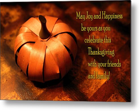 Holiday Metal Print featuring the photograph Pumpkin Thanksgiving Card by Linda Phelps