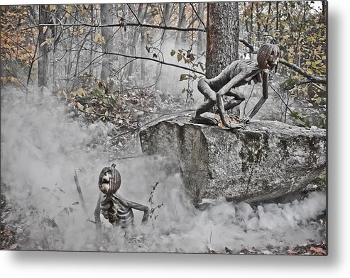 New England Cemetery Metal Print featuring the photograph Pumpkin Thieves climb out of thier hidden places by Jeff Folger