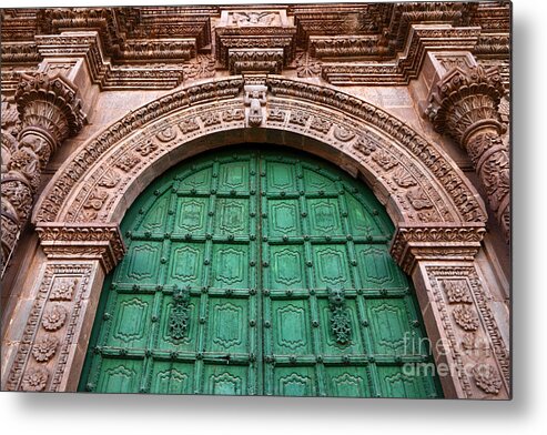 Peru Metal Print featuring the photograph Puno Cathedral Door 2 by James Brunker