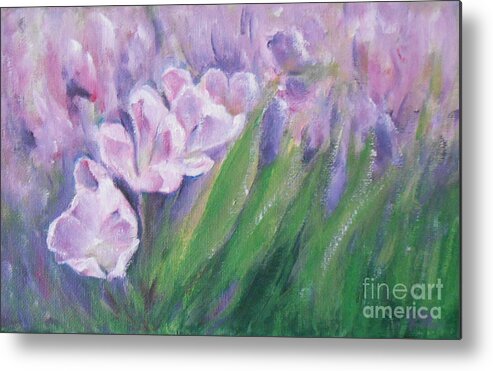 Impressionist Metal Print featuring the painting Purple Tulips by Jane See
