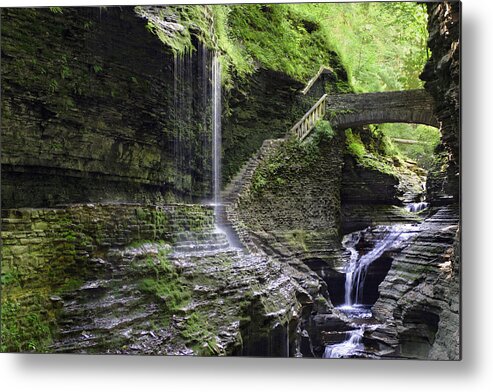 Water Metal Print featuring the photograph Rainbow Falls and Stone Bridge by Gene Walls