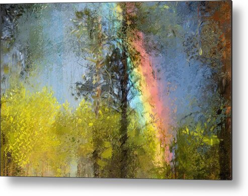 Beauty Metal Print featuring the digital art Rainbow in the forest by Debra Baldwin