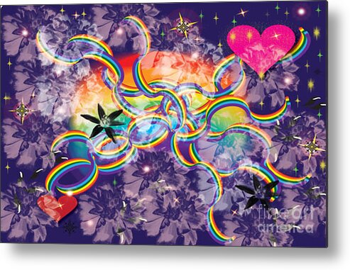 Rainbow Metal Print featuring the digital art Rainbow Love Space by Kim Prowse