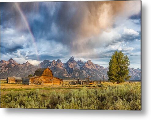 America Metal Print featuring the photograph Rainbow on Moulton Barn - Horizontal - Grand Teton National Park by Andres Leon