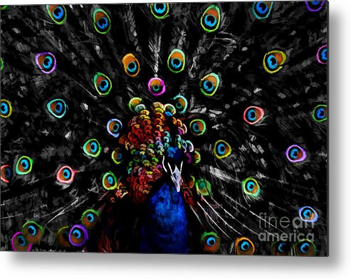 Colorful Peacock Metal Print featuring the digital art Rainbow Peacock by Jayne Carney