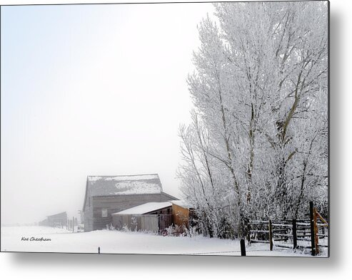 Barn Metal Print featuring the photograph Ranch in Frozen Fog by Kae Cheatham