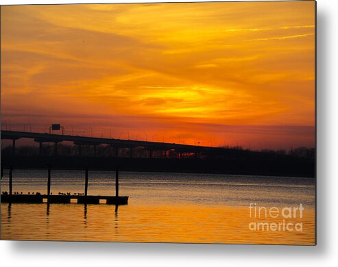 Arthur Ravenel Bridge At Sunset Metal Print featuring the photograph Orange Blaze by Dale Powell