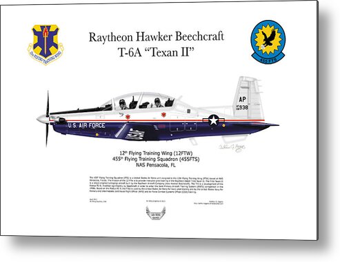 Raytheon Metal Print featuring the digital art Raytheon Hawker Beechcraft T-6A Texan II by Arthur Eggers