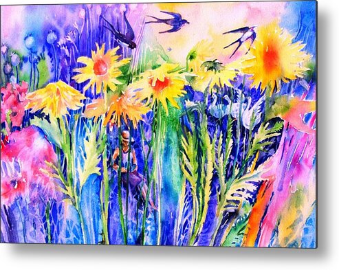 Summer Metal Print featuring the painting Reading in a Summer Garden by Trudi Doyle