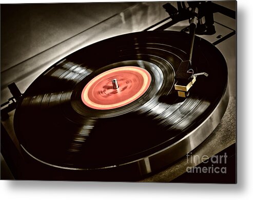 Vinyl Metal Print featuring the photograph Record on turntable by Elena Elisseeva