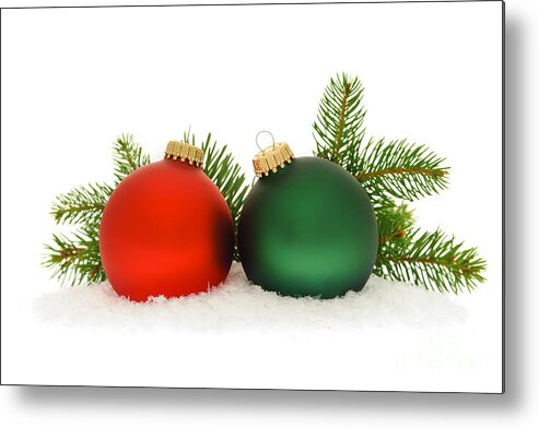 Christmas Metal Print featuring the photograph Red and green Christmas baubles by Elena Elisseeva