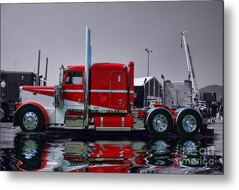 Trucks Metal Print featuring the photograph Red and White Peterbilt by Randy Harris