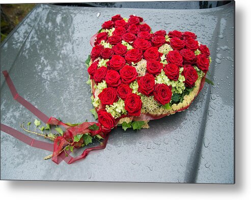 Wedding Flowers Metal Print featuring the photograph Red flower heart with roses - beautiful wedding flowers by Matthias Hauser