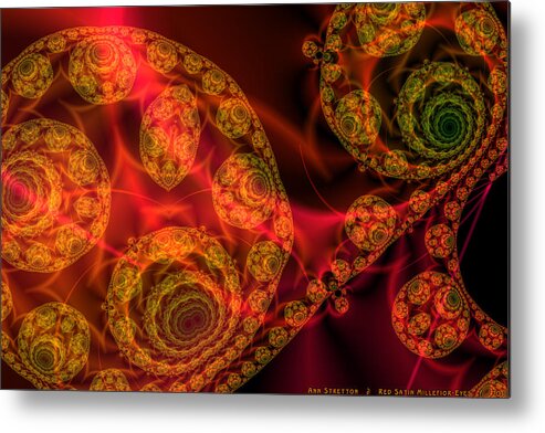 Orange Metal Print featuring the digital art Red Satin Millefior-Eyes by Ann Stretton