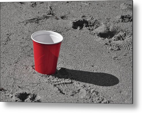 Red Solo Cup Metal Print featuring the mixed media Red Solo Cup by Trish Tritz
