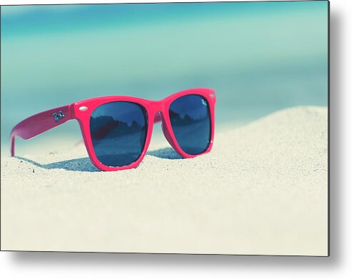 Outdoors Metal Print featuring the photograph Red Sunglasses On A Sunny Beach by By 2timesm