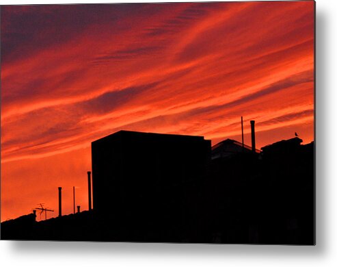 Red Metal Print featuring the photograph Red Urban Sky by Diane Lent