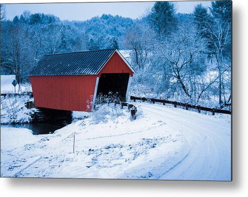 Vermont Covered Bridge Metal Print featuring the photograph Red Vermont covered bridge by Jeff Folger