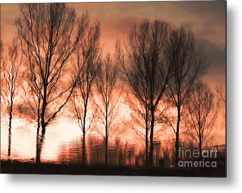 Landscape Metal Print featuring the photograph Reflection in red by Adriana Zoon