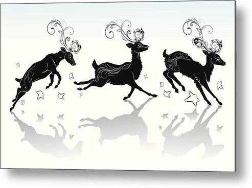 Holiday Metal Print featuring the drawing Reindeer silhouette with the ornament. by Jakataka