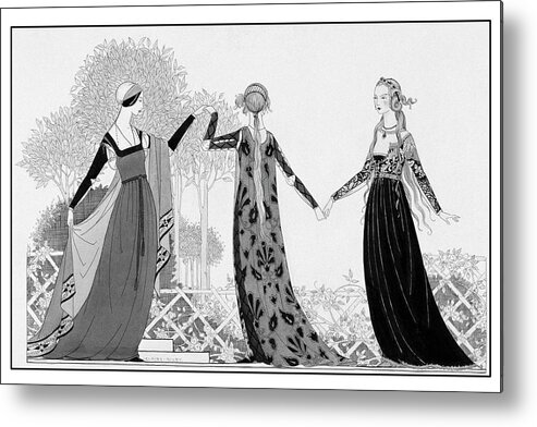 Fashion Metal Print featuring the digital art Renaissance Italy Style Models by Claire Avery