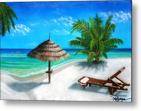 Beach Scene Metal Print featuring the painting Reservation For One by Darren Robinson