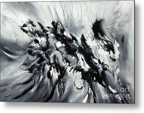 Black And White Metal Print featuring the painting Restless by Preethi Mathialagan
