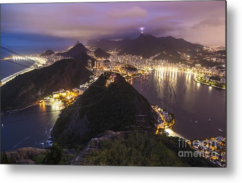 Rio Metal Print featuring the photograph Rio Evening Cityscape Panorama by Mike Reid