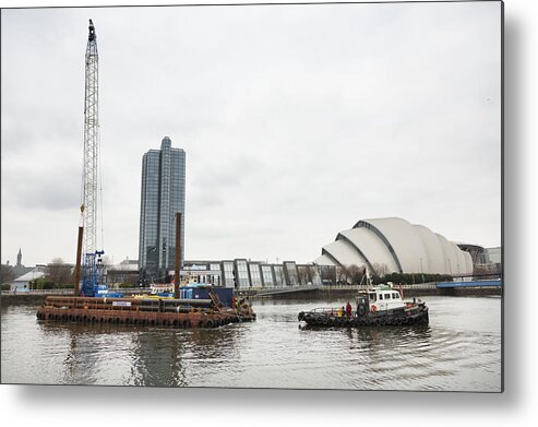 Floating Platform Metal Print featuring the photograph River Clyde Workboat, Glasgow by Theasis