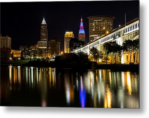  Cleveland Skyline Metal Print featuring the photograph River Reflections of Cleveland Ohio by Dale Kincaid