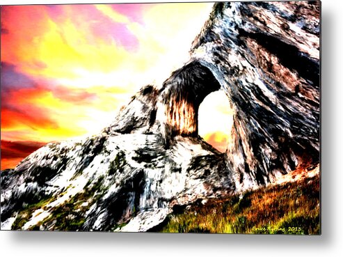 Rock Cliff Metal Print featuring the painting Rock Cliff Sunset by Bruce Nutting