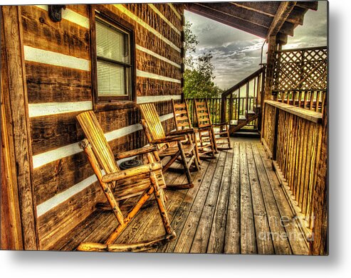 Rocking Chairs Metal Print featuring the photograph Rocking Chairs in the Smokies by George Kenhan