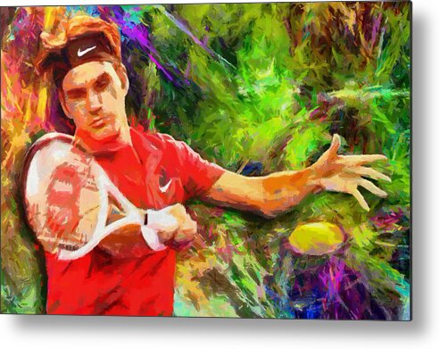 Roger Federer Paintings Metal Print featuring the digital art Roger Federer by RochVanh