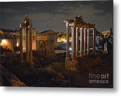 Rome Metal Print featuring the photograph Roman Forum at Night 2 by Nancy Bradley