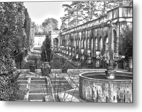 Roman Metal Print featuring the photograph Roman Gardens in the Fall - BW by Lou Ford