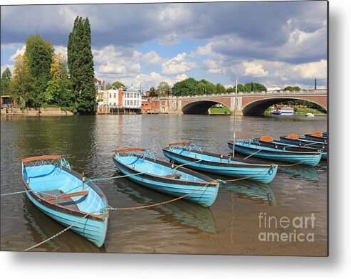 Boats At Hampton Court River Thames London Metal Print featuring the photograph Rowing Boats at Hampton Court by Julia Gavin