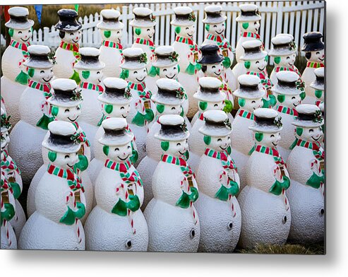 Rows Metal Print featuring the photograph Rows of snowmen by Garry Gay