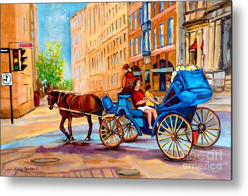 Rue Notre Dame Metal Print featuring the painting Rue Notre Dame Caleche Ride by Carole Spandau