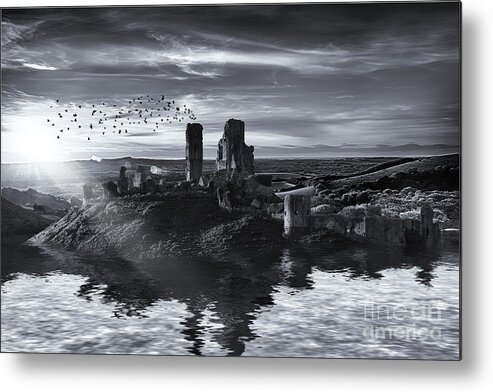 Landscape Metal Print featuring the photograph Ruins on the water landscape by Simon Bratt