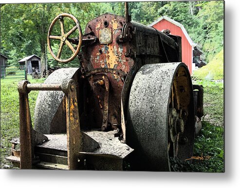 Rust Metal Print featuring the photograph Rusted Buffalo Springfield Roller - Red Barn by Michael Spano