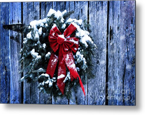 Christmas Metal Print featuring the photograph Rustic Christmas Wreath by Stephanie Frey