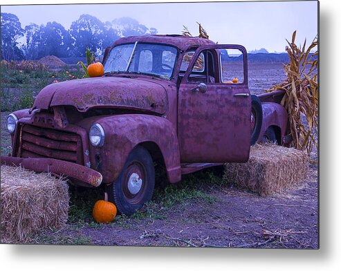 Truck Metal Print featuring the photograph Rusty Truck With Pumpkins by Garry Gay