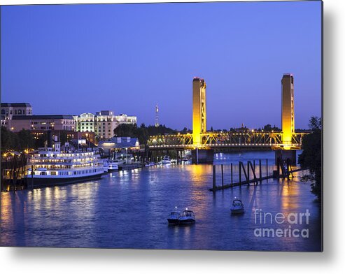 Downtown Metal Print featuring the photograph Sacramento River and Tower Bridge at dusk by Ken Brown